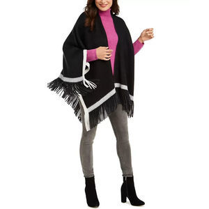 Vince Camuto Knit Topper Poncho Cape Wrap Shawl Black Stripe One Size OS